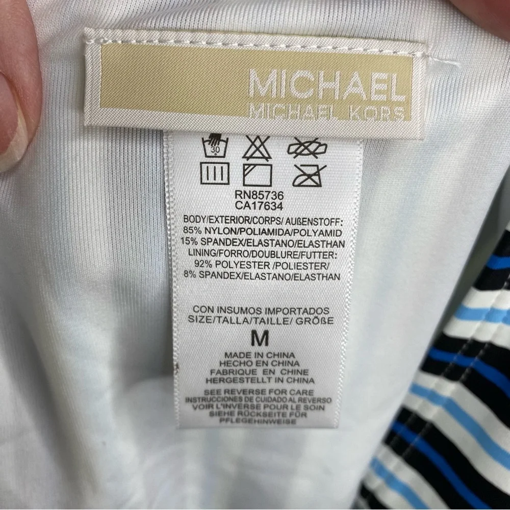 Michael Kors Cruise Horizontal Stripe High Waist Bikini Bottom Medium New